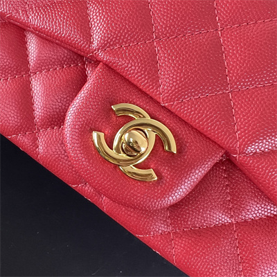 Cha.nel Super Mini Classic Flap Bag Grained Calfskin Gold Tone Metal Red 01115