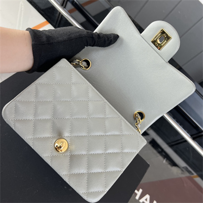 Cha.nel Super Mini Classic Flap Bag Grained Calfskin Gold Tone Metal Grey 01115