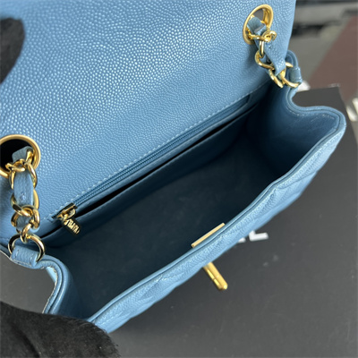 Cha.nel Super Mini Classic Flap Bag Grained Calfskin Gold Tone Metal Blue 01115