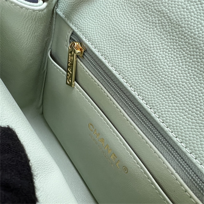 Cha.nel Super Mini Classic Flap Bag Grained Calfskin Gold Tone Metal Lt Green 01115