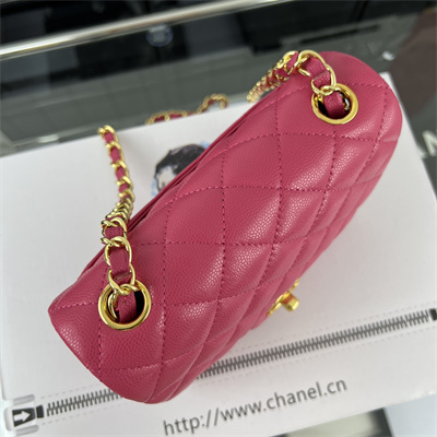 Cha.nel Super Mini Classic Flap Bag Grained Calfskin Gold Tone Metal Fuchsia 01115
