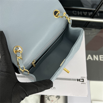 Cha.nel Super Mini Classic Flap Bag Grained Calfskin Gold Tone Metal Lt Blue 01115