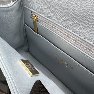 Cha.nel Super Mini Classic Flap Bag Grained Calfskin Gold Tone Metal Lt Blue 01115