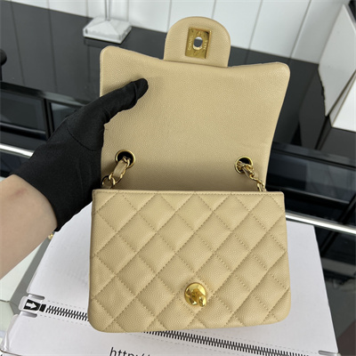 Cha.nel Super Mini Classic Flap Bag Grained Calfskin Gold Tone Metal Beige 01115