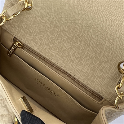 Cha.nel Super Mini Classic Flap Bag Grained Calfskin Gold Tone Metal Beige 01115