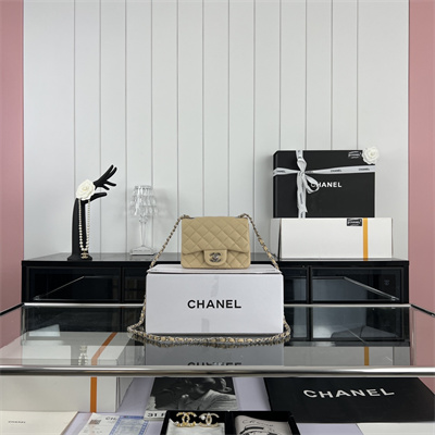 Cha.nel Super Mini Classic Flap Bag Grained Calfskin Silver Tone Metal Beige 01115