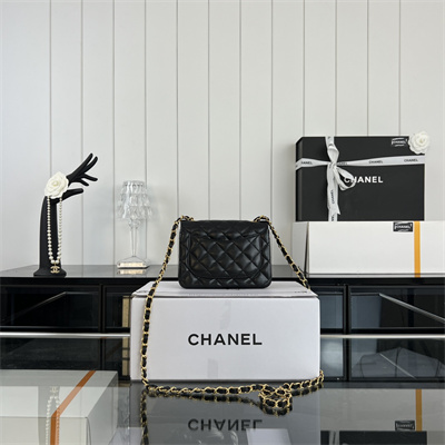 Cha.nel Super Mini Classic Flap Bag Lambskin Gold Tone Metal Black 01115