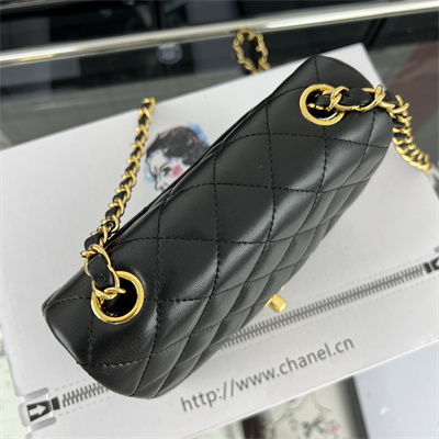 Cha.nel Super Mini Classic Flap Bag Lambskin Gold Tone Metal Black 01115