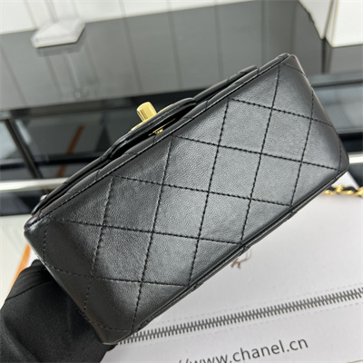 Cha.nel Super Mini Classic Flap Bag Lambskin Gold Tone Metal Black 01115