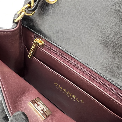 Cha.nel Super Mini Classic Flap Bag Lambskin Gold Tone Metal Black 01115