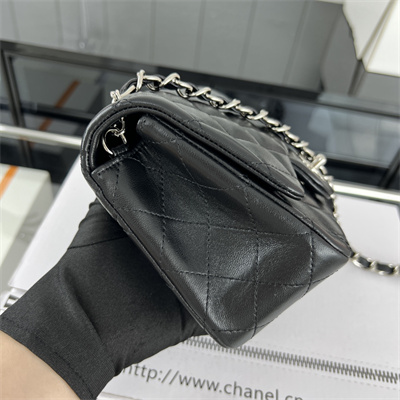 Cha.nel Super Mini Classic Flap Bag Lambskin Silver Tone Metal Black 01115