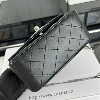 Cha.nel Super Mini Classic Flap Bag Lambskin Silver Tone Metal Black 01115
