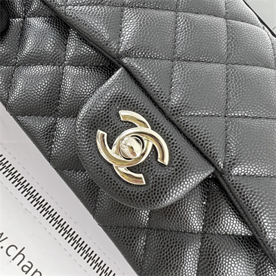 Cha.nel Mini Classic Flap Bag Grained Calfskin Silver Tone Metal Black 01116