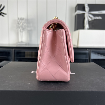 Cha.nel Mini Classic Flap Bag Lambskin Gold Tone Metal Pink 01116