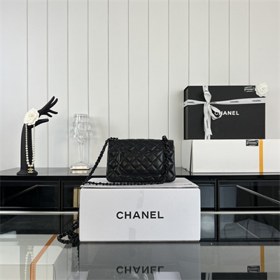 Cha.nel Mini Classic Flap Bag Lambskin Black Tone Metal Black 01116