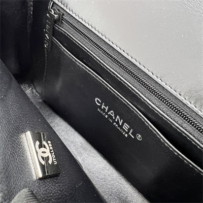 Cha.nel Mini Classic Flap Bag Lambskin Black Tone Metal Black 01116