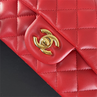 Cha.nel Mini Classic Flap Bag Lambskin Gold Tone Metal Red 01116