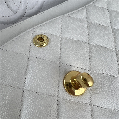 Cha.nel Small Classic Flap Bag Grained Calfskin Gold Tone Metal White 01117 (Flap Edge Stitch)