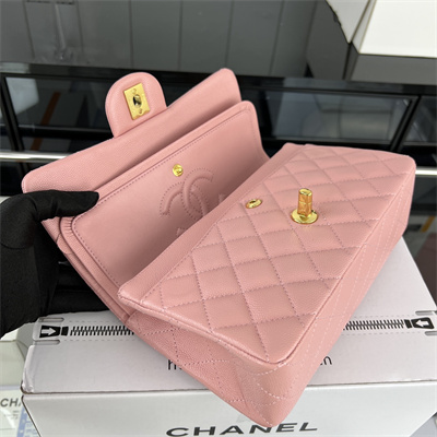 Cha.nel Small Classic Flap Bag Grained Calfskin Gold Tone Metal Pink 01117