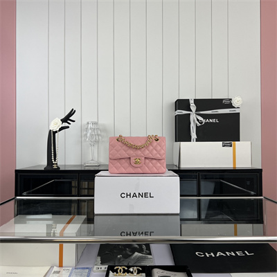Cha.nel Small Classic Flap Bag Grained Calfskin Gold Tone Metal Pink 01117 (Flap Edge Stitch)