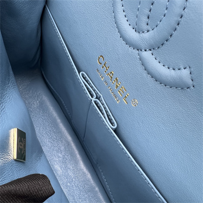 Cha.nel Small Classic Flap Bag Grained Calfskin Gold Tone Metal Blue 01117