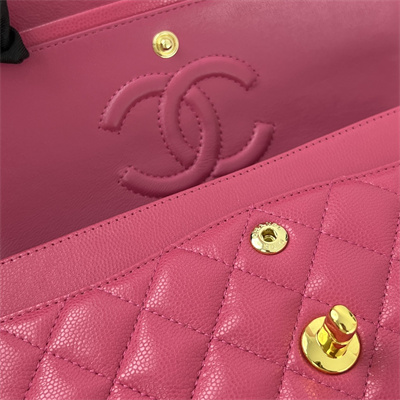 Cha.nel Small Classic Flap Bag Grained Calfskin Gold Tone Metal Fuchsia 01117