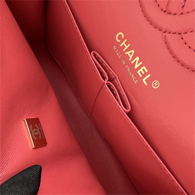 Cha.nel Small Classic Flap Bag Grained Calfskin Gold Tone Metal Red 01117 (Flap Edge Stitch)