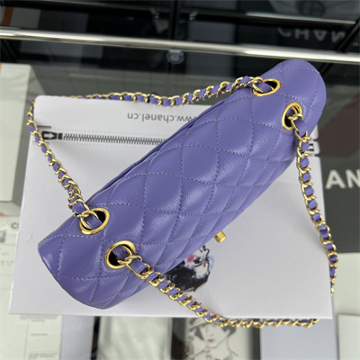 Cha.nel Small Classic Flap Bag Grained Calfskin Gold Tone Metal Purple 01117
