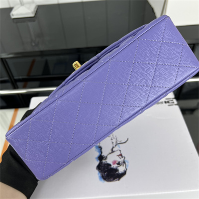 Cha.nel Small Classic Flap Bag Grained Calfskin Gold Tone Metal Purple 01117