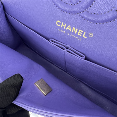 Cha.nel Small Classic Flap Bag Grained Calfskin Gold Tone Metal Purple 01117