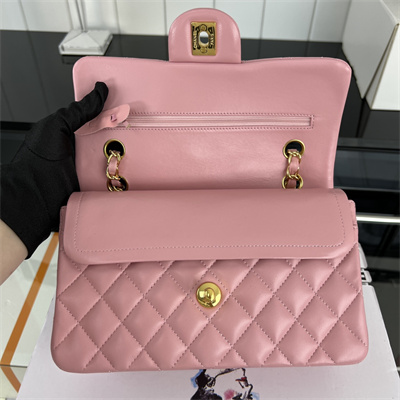 Cha.nel Small Classic Flap Bag Lambskin Gold Tone Metal Pink 01117