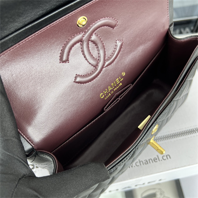 Cha.nel Small Classic Flap Bag Lambskin Gold Tone Metal Black 01117