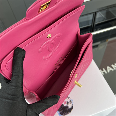 Cha.nel Small Classic Flap Bag Lambskin Gold Tone Metal Fuchsia 01117