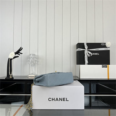 Cha.nel Small Classic Flap Bag Lambskin Gold Tone Metal Lt Blue 01117