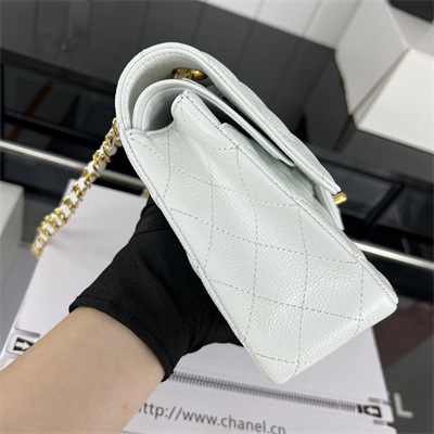 Cha.nel Medium Classic Flap Bag Grained Calfskin Gold Tone Metal White 01112 (Flap Edge Stitch)