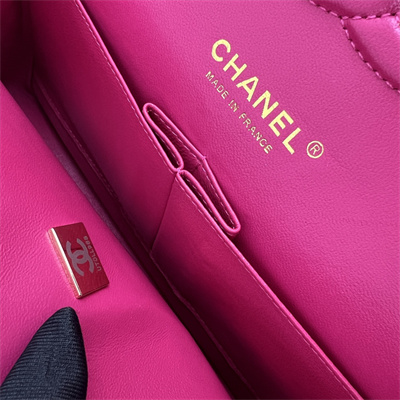 Cha.nel Medium Classic Flap Bag Grained Calfskin Gold Tone Metal Fuchsia 01112