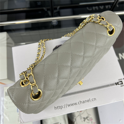 Cha.nel Medium Classic Flap Bag Grained Calfskin Gold Tone Metal Grey 01112 (Flap Edge Stitch)