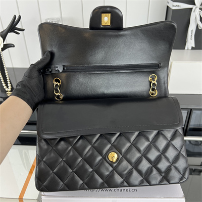 Cha.nel Large Classic Flap Bag Lambskin Gold Tone Metal Black 58600