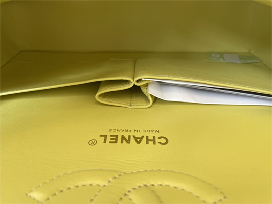 Cha.nel Medium Classic Flap Bag Lambskin Gold Tone Metal Yellow 01112