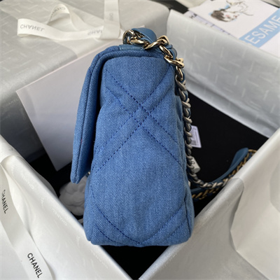 Chanel 19 Handbag Denim Silver Double C Metal AS1160