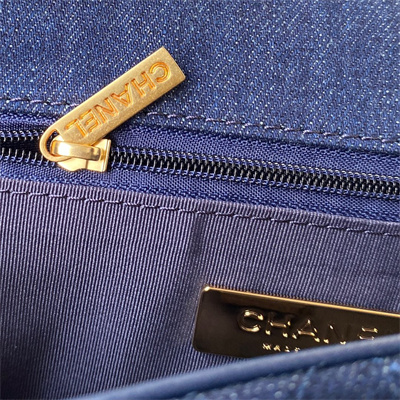 Chanel 19 Handbag Dk Denim Silver Double C Metal AS1160