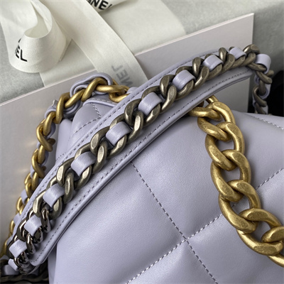Chanel 19 Handbag Lambskin Gold Double C Metal Lilac AS1160