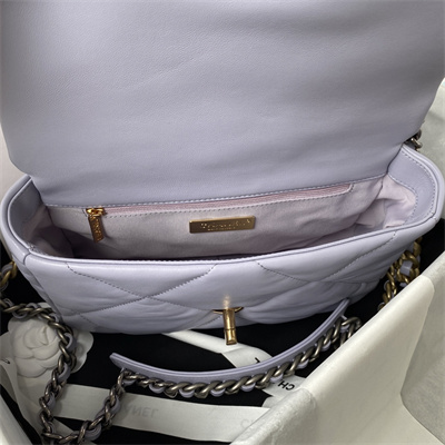 Chanel 19 Handbag Lambskin Gold Double C Metal Lilac AS1160