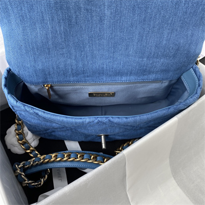 Cha.nel 19 Large Handbag Denim Silver Double C Metal AS1161