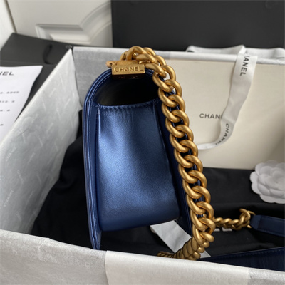 Cha.nel Small Leboy Bag Smooth Calfskin Aged Gold Metal Blue A67085