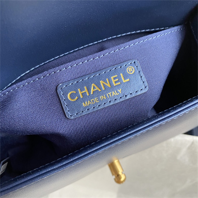Cha.nel Small Leboy Bag Smooth Calfskin Aged Gold Metal Blue A67085