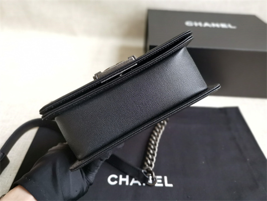 Cha.nel Small Leboy Bag Chevron Pattern Grained Calfskin Aged Silver Metal Black A67085