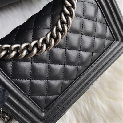 Cha.nel Small Leboy Bag Lambskin Aged Silver Metal Black A67085