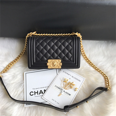 Cha.nel Small Leboy Bag Lambskin Aged Gold Metal Black A67085