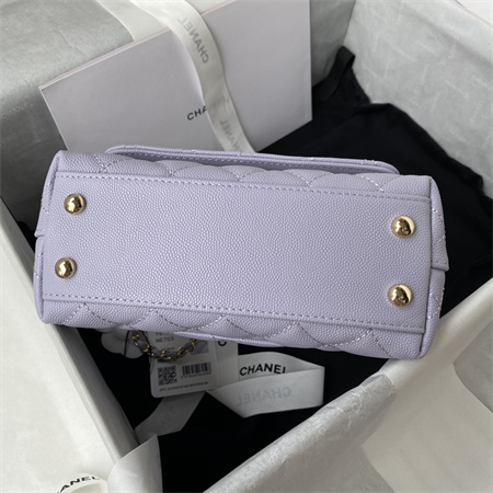 Cha.nel Mini Coco Handle Bag Grained Calfskin Lt Gold Metal Lilac AS2215